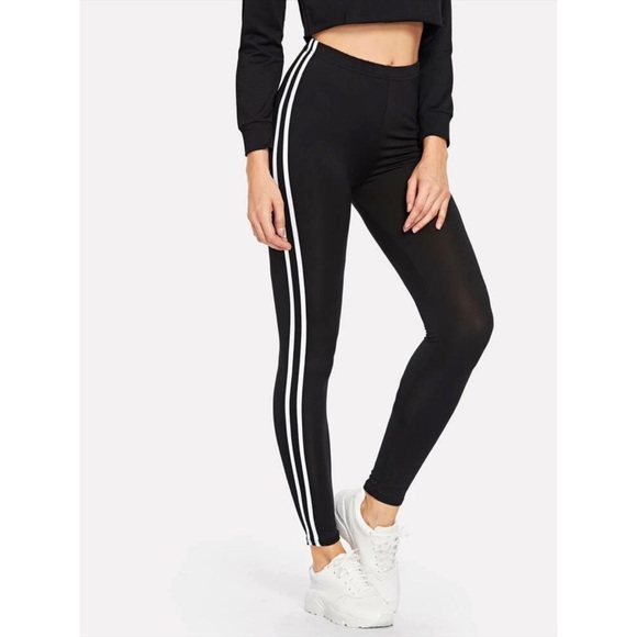 Pants - Double white striped leggings black sporty